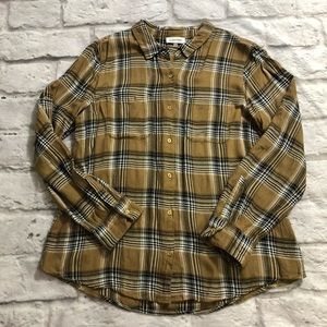 Calvin Klein Top Button Up Flannel Plaid Roll Tab Long Sleeves Brown Size Large